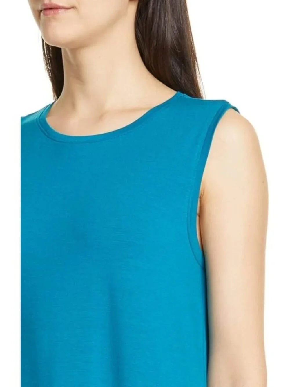 Eileen Fisher Sleeveless Drop Waist Tencel Stretch Jersey Dress Jasper MEDIUM - Picture 3 of 5